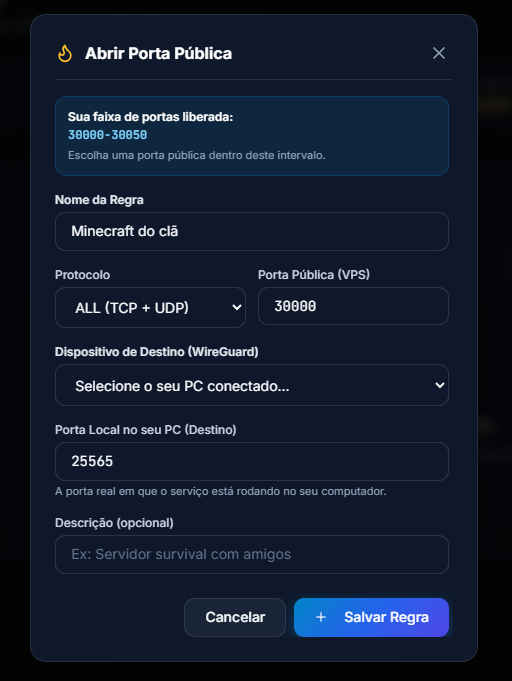 Criar redirecionamento de portas no NatBridge